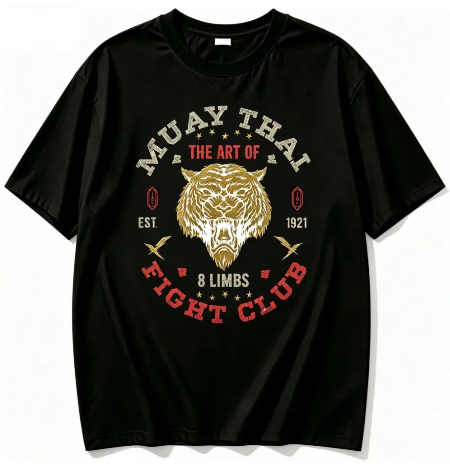 100% Cotton Retro Distressed Muay Thai The Art Of 8 Limbs Tiger Head Graphic T Shirt EST 1921 Boxing Gym Combat Sport Premium Soft Cotton Streetwear Short Sleeve Top