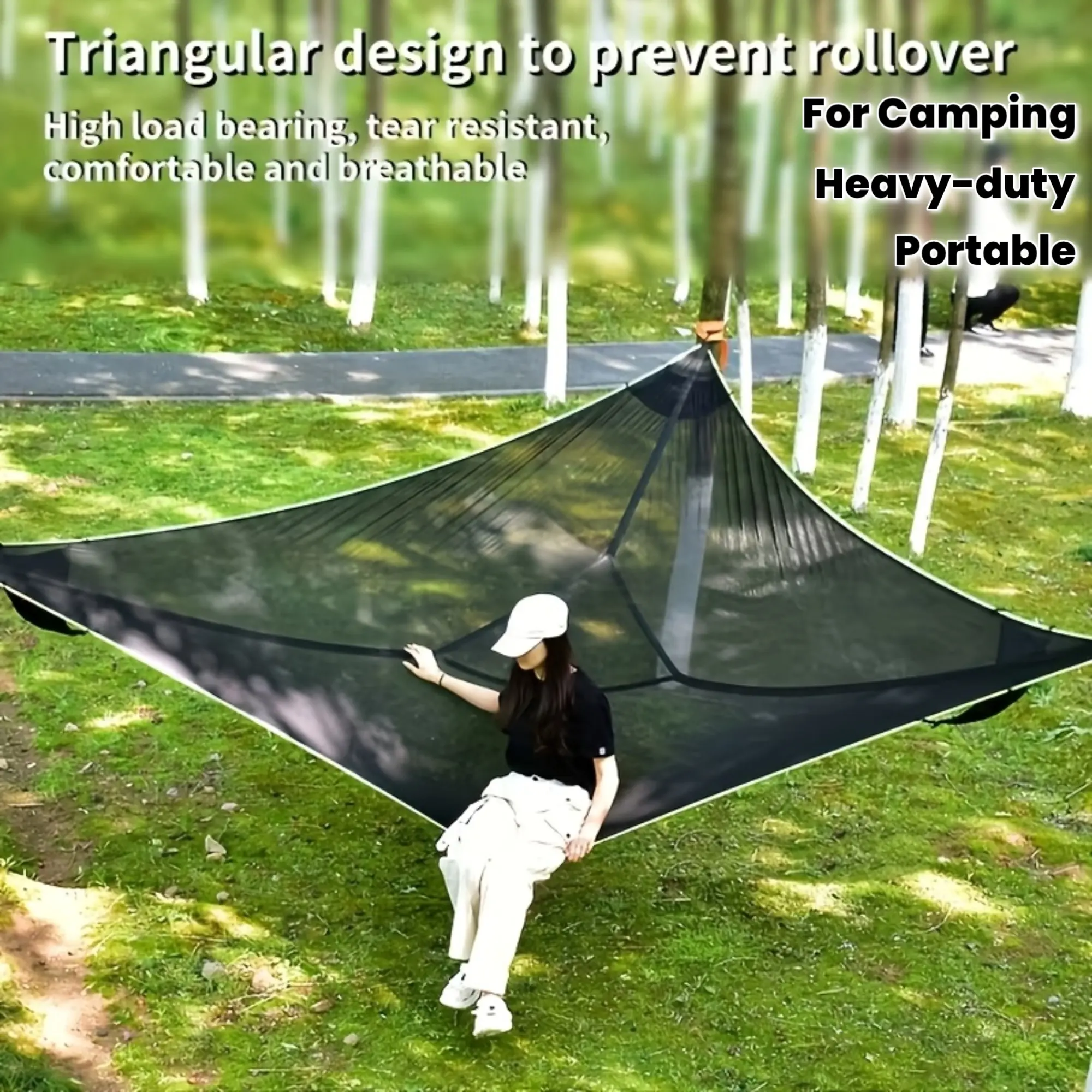 Heavy-Duty Triangle Hammock with Portable Straps, Storage Bag, Durable Polyester Mesh & Weight Capacity - Oversized Outdoor Swing Bed for Camping, Garden Relaxation - Outdoor Hammock for Outside, Outdoor Relaxation