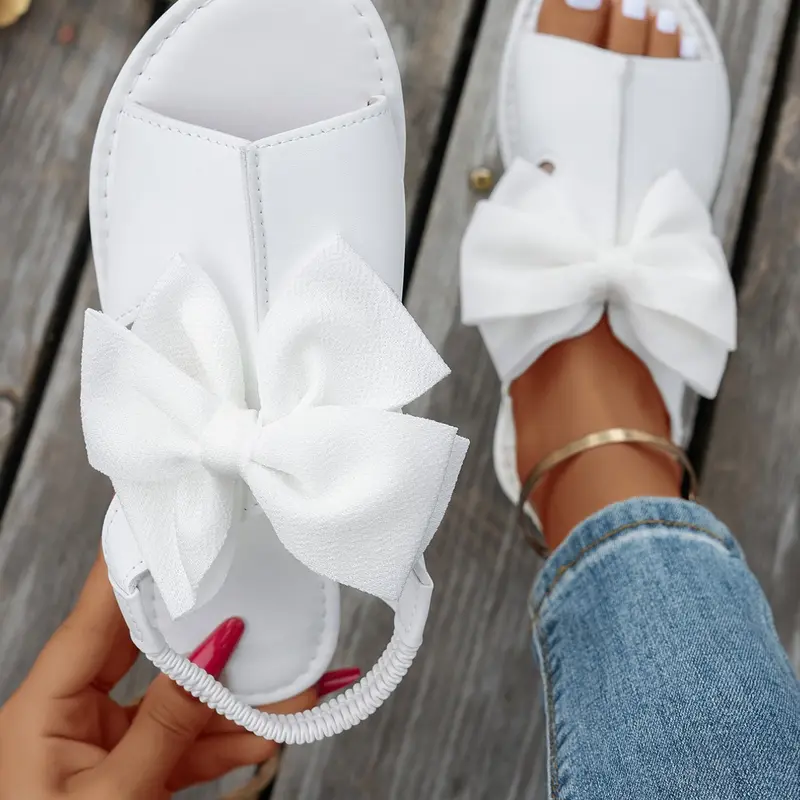 Sweet Big Bow Open Toe Sandals, Bow Slip Sandals, Cute Sandals, Princess Style Elastic Strap Flat Shoes, Comfortable Casual Women's Footwear for Daily Wear
