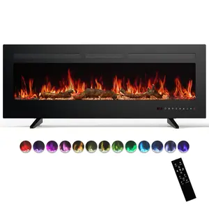 Electric Fireplace Heater 36/42/50/60 Inch, 1500W Fireplace Insert with 169 Flame & Bed Colors, 5 Brightness & Speed, Sleep & Recreation Mode, Wall Mounted Recessed Freestanding with Remote
