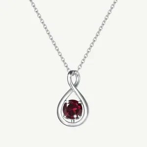 "Infinite Embrace" January Birthstone Garnet Infinity Symbol Sterling Silver Pendant Necklace - Silver