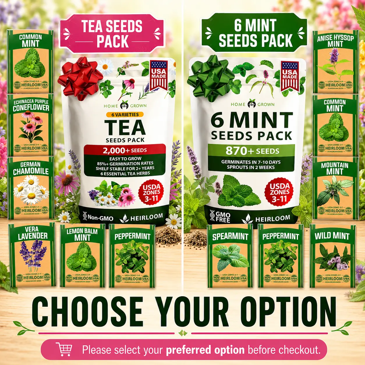 Heirloom Seed Herbs Mix for Planting Indoors & Outdoors - Medicinal Herb Seeds (Chamomile, Lavender, Lemon Balm, Mint, Peppermint, Echinacea) to Grow Herbal Teas at Home & Natural Remedies Garden