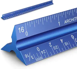 12" Architectural Scale Ruler Aluminum Architect Scale Triangular Scale Ruler for Architects, Draftsman, Students and Engineers, Blue Hutou