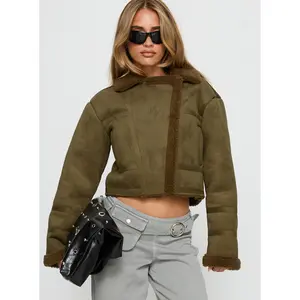 Swooning Cropped Faux Suede Jacket Green