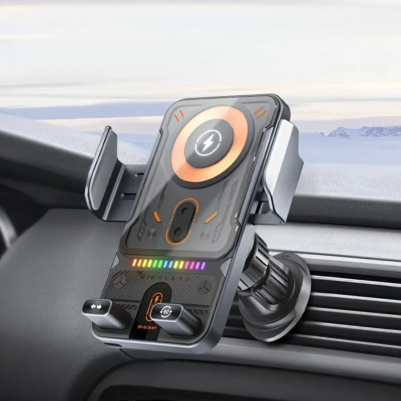 Automatic Open-Close Wireless Car Phone Holder, Multifunctional Charger, Phone Charging Dock, 15w Wireless Car Charger, One-Click Rotation, Auto Clamping, Installable on Vent Outlet, Fast Charging