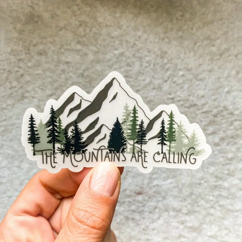 2PCS/SET Natural Mountain View Decor Sticker For Car Window, Sticker For Cars, Car Stickers, Car Decoration, Layered Mountains + Pine Forest Themed Decor Fills With Mountain Natural Vibe Enhances Recognition Fits Multiple Daily Trend Scenarios