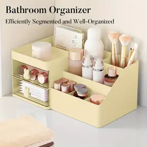 1 Expandable Plastic Makeup Storage Box with Drawer - Makeup Storage Case for Brushes, Lipstick, Perfume - Suitable for Bathroom, Vanity Countertop Organizer - No Power Needed