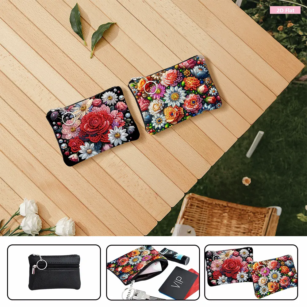 DIY Diamond Painting Bling Rhinestone Makeup Bag Zipper Closure Diamond Dot Diamond Card Pack Large Capacity 5D Diamond Painting Coin Pouch for Cash Carry Daily Use Travel