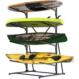Kayak Storage Rack, 4 Tier Kayak Organizer for Garage, Black Vertical Storage Stand, Space Saving Multi Level Rack for Home, Shed, Boathouse and Dockside Storage