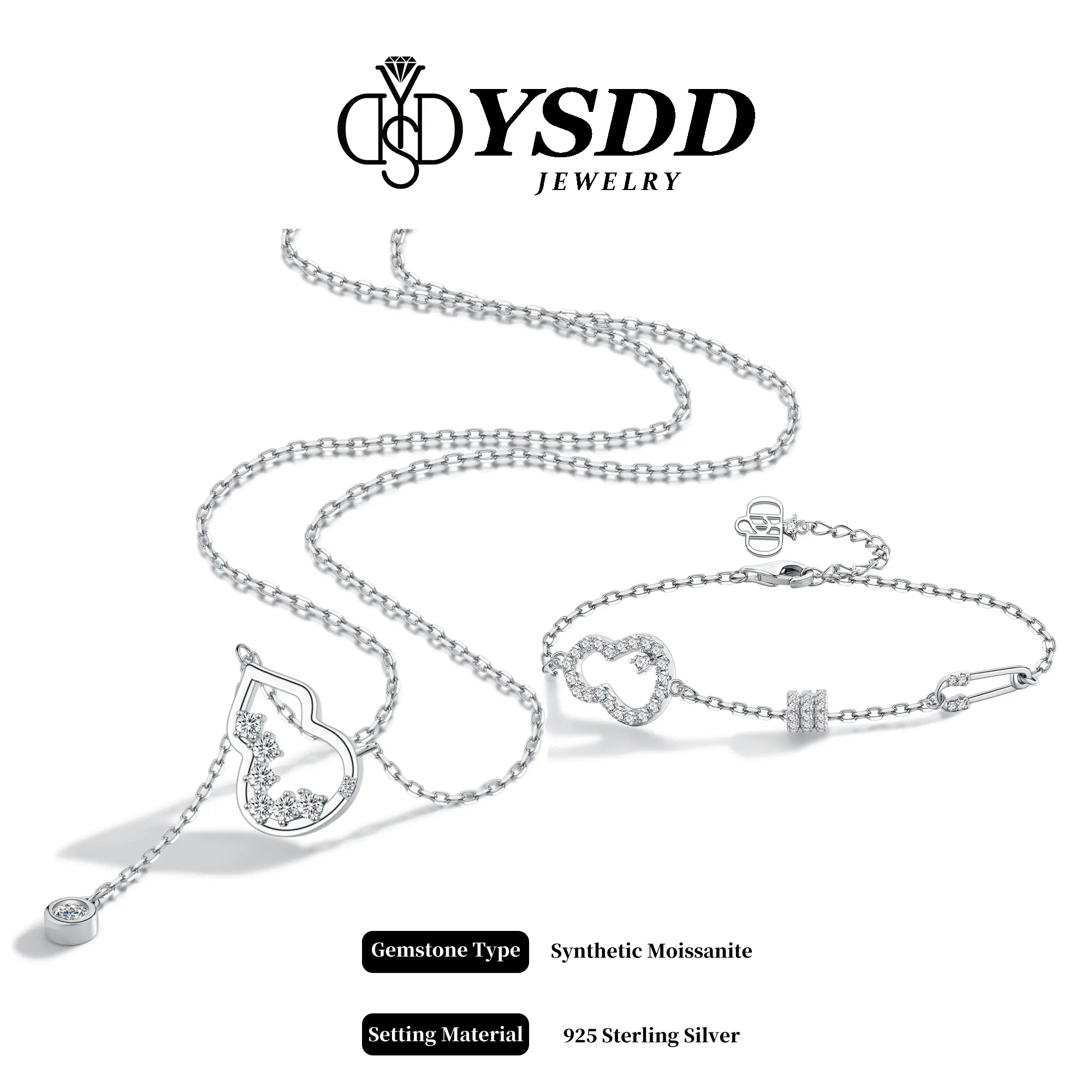 【#365】Lucky Hulu Necklace & Bracelet Full Synthetic Moissanite Jewelry in 925 Sterling Silver Birthday Christmas Gift for Women