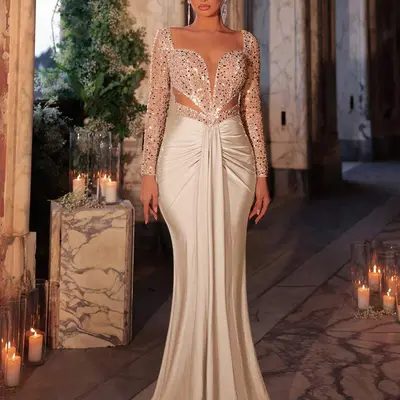 green emerald velvet dress ASHLEYlauren 11711 Beaded Spaghetti Strap Gown main image 1