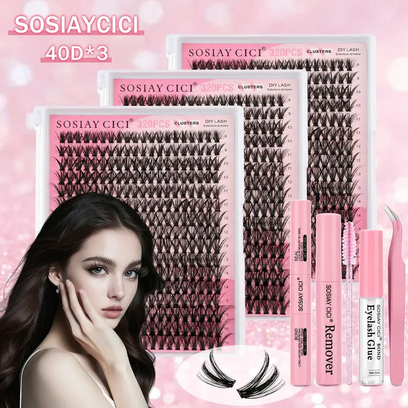 DIY Lash Extension Kit Volume Lash Clusters 40D D Curl Individual 320 pcs Lashes Lash Clusters Kit Thick Eyelash Extension Kit Lash Bond Seal Lash Tweezers Remover Brush for Self Application at Home Save Money(9-16MIX Lash Kit)
