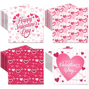40pcs Pink Heart Print Square Paper Napkins | Disposable Party Decorations, Festival Party Tableware for Valentine‘s Day, Birthday, Wedding & Anniversary | Decorative Table Setting & Practical Use | Sweet Romantic Design, Bulk Pack for Party Supplies
