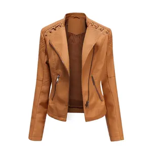 Women’s Camel Brown Biker Genuine Sheepskin Jacket by Hide Crafts