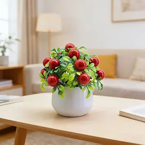 Artificial Peach & Red Fruit Potted Plant, Realistic Faux Greenery, Low Maintenance Table Centerpiece, Designer Decoration for Home, Office, Study, Hotel, Wedding, New Year, Housewarming, Thanksgiving & Easter, Includes Planter