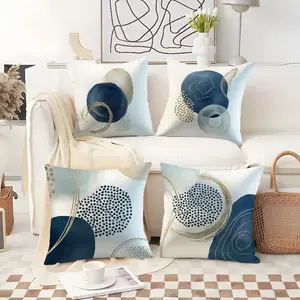 Mandala Pillow Covers Set of 4, Cushion Covers, Geometric Pattern Design, Accents, Blue Silver Colors, Multiple Sizes Available