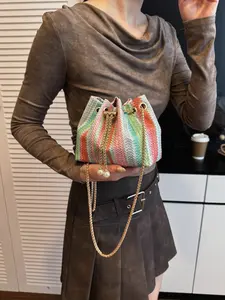New Rainbow Straw Woven Ethnic Style Crossbody Bag, Fashionable Single Shoulder Handbag, Versatile Boho Accessory for All Occasions
