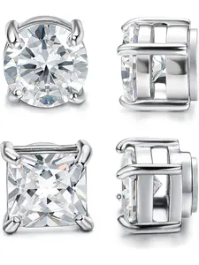 2 Pairs Stainless Steel Magnetic Stud Earrings for Men Women Non-piercing CZ Hypoallergenic 5-8MM Not stamped
