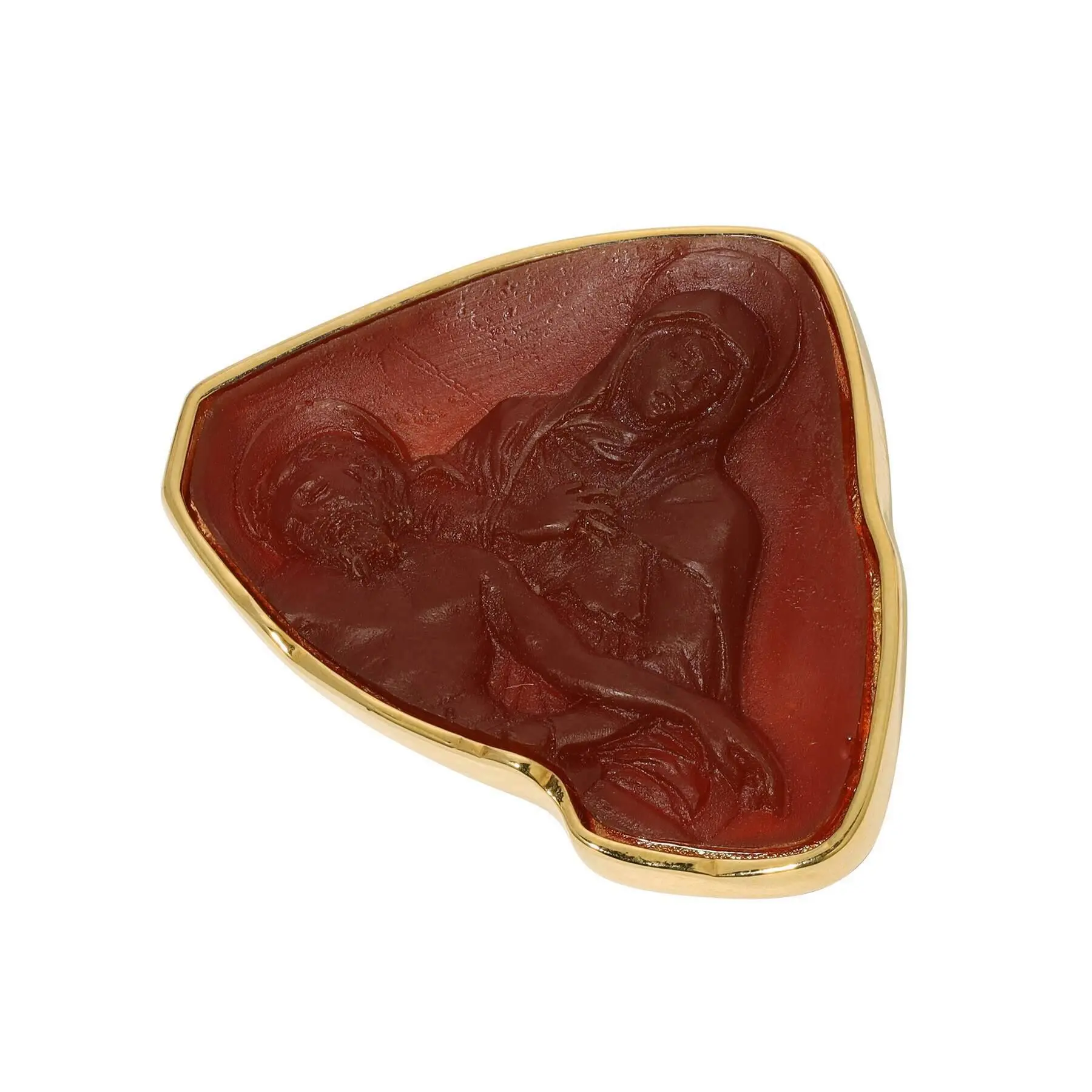 Pieta Inspired Devine Embrace Carnelian Red Stone Cameo Pin