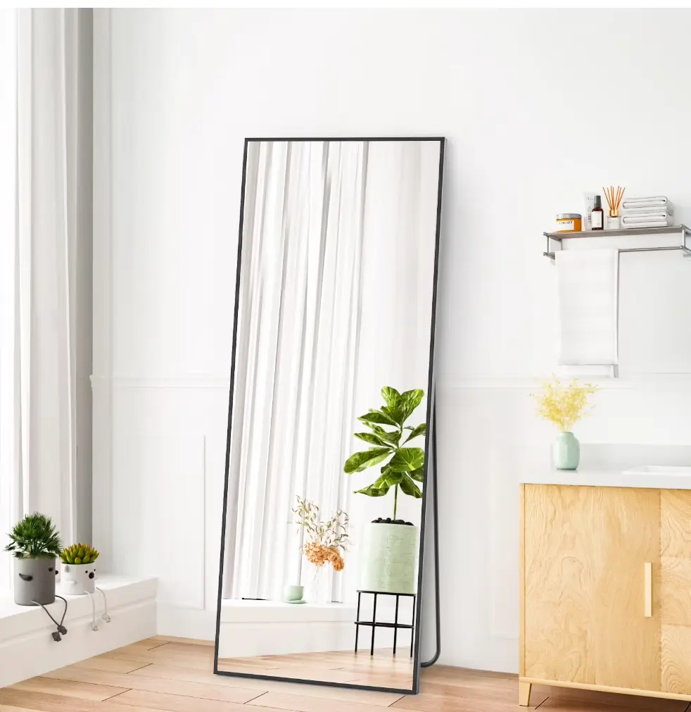 64"x21" Rectangle Full Length Mirror, Full Body Standing Mirror Floor Mirror, Black