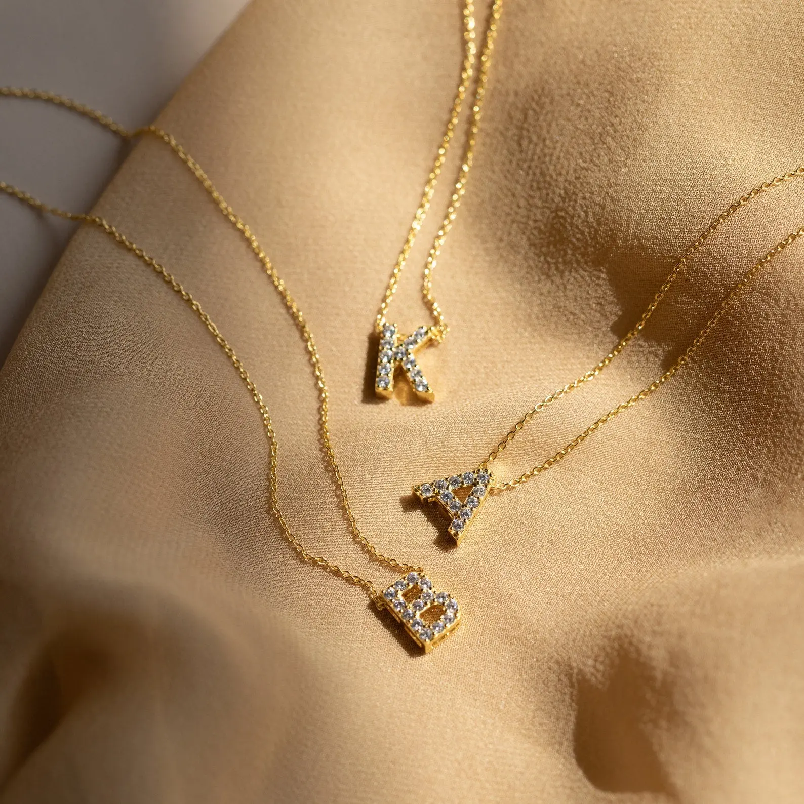 Floating Pave Initial Necklace by Caitlyn Minimalist - Dainty Diamond Letter Charm Necklace in Gold - Crystal Jewelry - Personalized Gift for Her