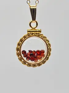 Handmade 12.5 mm 14k gold filled Gemstone  Shaker Locket with twisted Rope edge bezel, 0.75 cttw. Red Garnet, Birthstone January