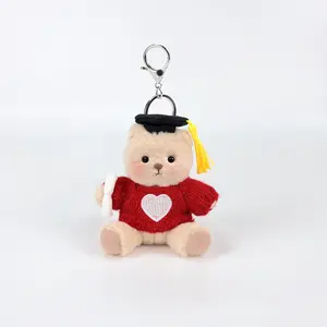 Getahug Graduation 3.9" Red Sweater Teddy Bear | Fixed-limb Pocket Plush Bag Charm Keychain Gift,University Graduation Bear with Cap and Gown,Souvenir,Teddy Bear Bouquet Topper