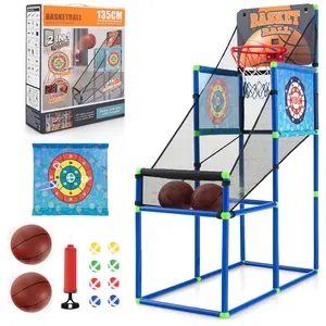 Costway Kids Basketball Arcade Game, 2 in 1 Indoor Outdoor Basketball Game Set w/Electronic Scoreboard & Sound Effect & Sticky Balls, Basketballs, Toy Gift for Toddlers Children Boys Girls