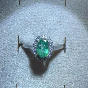 <PingEast Jewelry>Emerald ring107--4×6mm Natural Colombian Emerald Ring – High Fluorescence Stone in a Hollow Design 925 Sterling Silver Setting