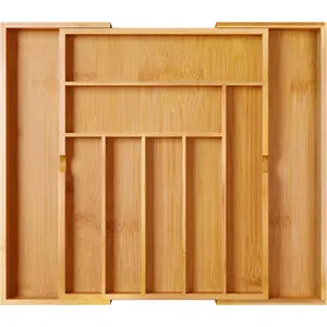 Expandable Adjustable Bamboo Drawer Organizer, Flatware Cutlery Silverware Organizer Tray for Kitchen Bathroom