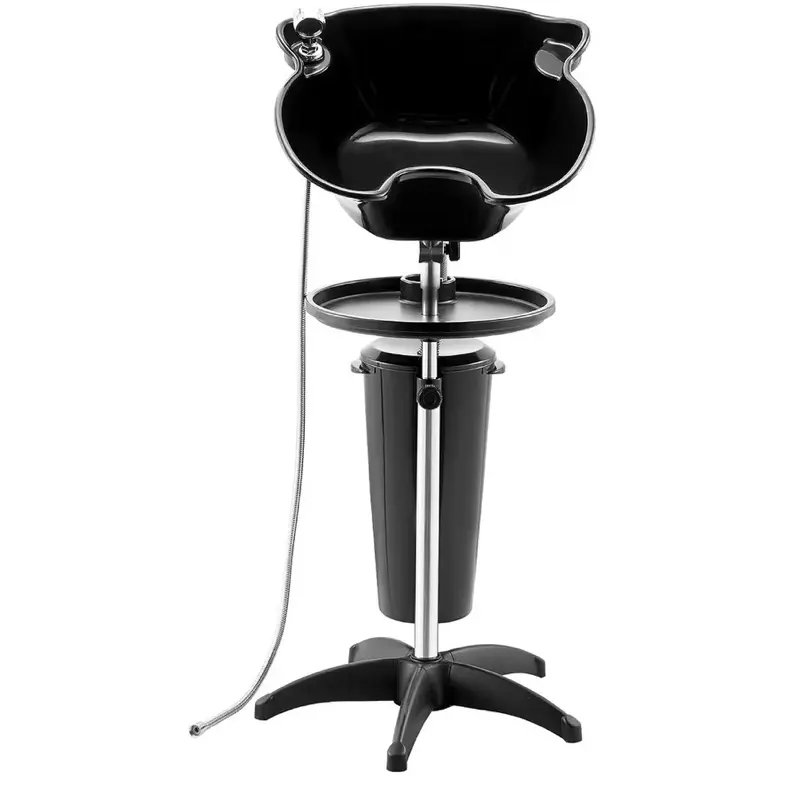VEVOR Portable Shampoo Bowl, Deep Shampoo Sink with Adjustable Height & Angle, Washing Hair Station Includes Drain Hose, Shower Head and Bucket, Salon Sink for Home & Barber Use, Black