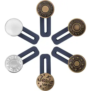 6-Piece Long Pants Extender Buttons, Unisex Waistband Extender Buckles, Stainless Steel Metal Hooks, Seamless Jeans Collar Clips