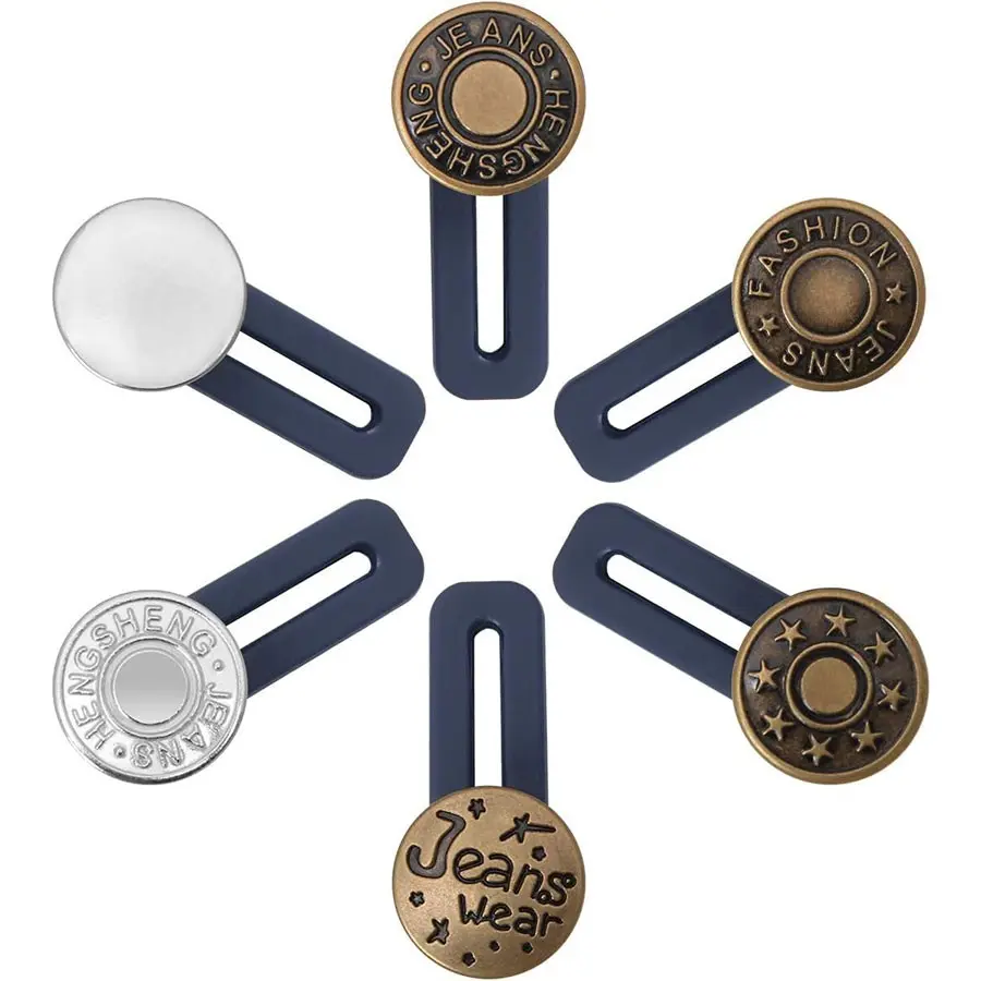 6-Piece Long Pants Extender Buttons, Unisex Waistband Extender Buckles, Stainless Steel Metal Hooks, Seamless Jeans Collar Clips