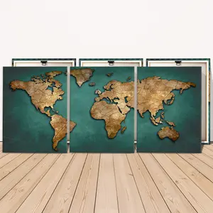 3 Counts Wooden Framed Canvas, Vintage World Map Art Images, Exquisite Poster, Perfect Living Room Decoration, Modern Art, Fashion Family Poster, Wall Art Decoration, Odorless, Artwork