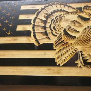 Wood Flag Black Turkey Hunter