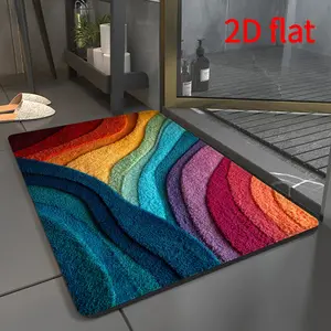 1pc 2D rainbow-colored patterned wave texture quick-dry rectangular area rug, with non-slip backing, soft and fluffy, washable, suitable for entryways, kitchens, living rooms, laundry rooms, and makes an excellent holiday gift and decoration