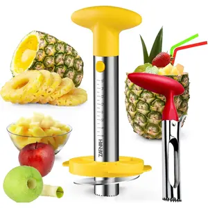 Pineapple Corer & Slicer Tool - Stainless Steel Pineapple Peeler, Easy Core Remover, Eye Removal Tool, Yellow with Measure Marks