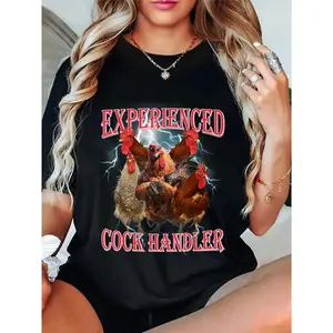 🎉   100% Cotton Funny Adult Humor Experienced Cock Handler Inappropriate Round Neck Short Sleeve T-Shirt Women's Men Graphic Tee