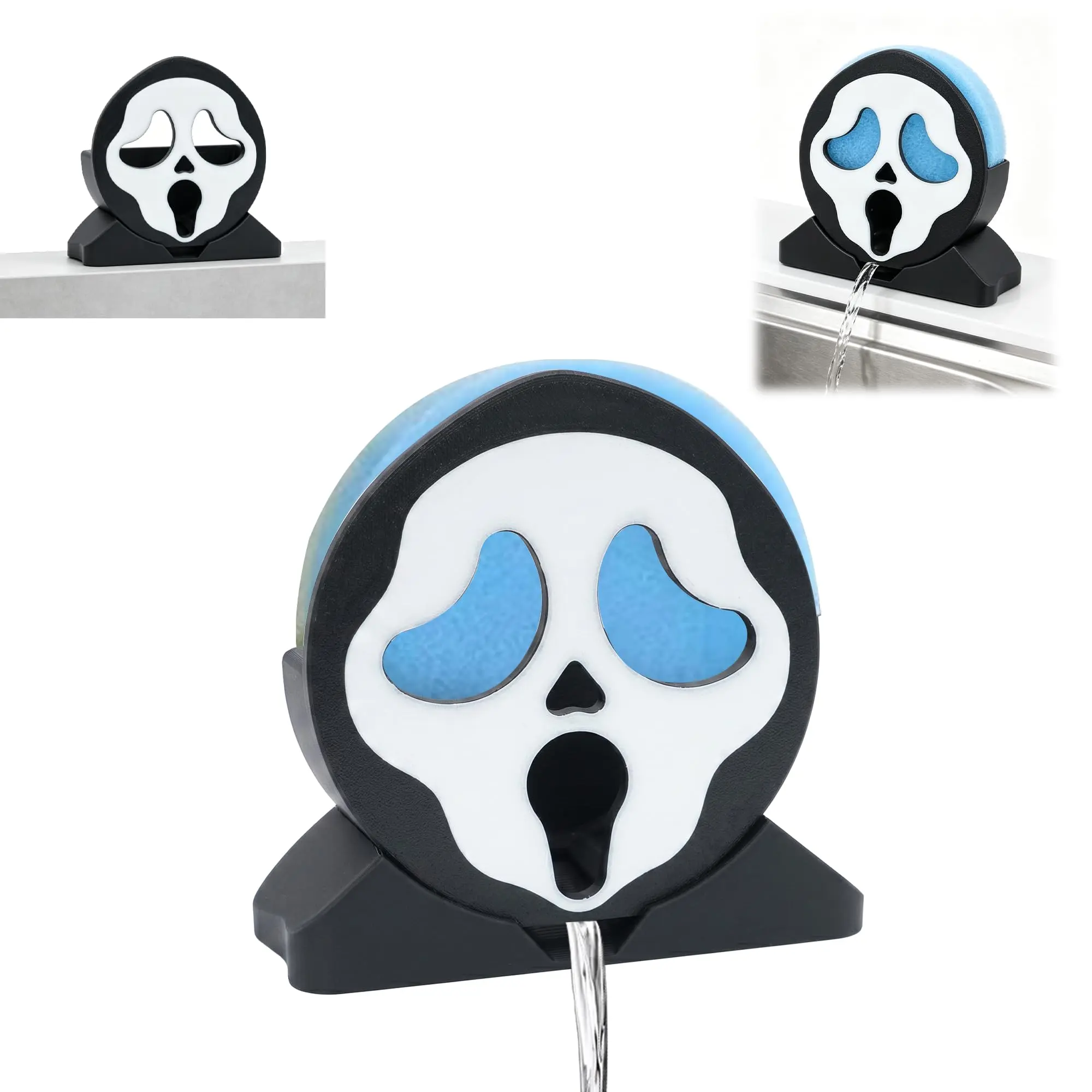 Ghost Face Sponge Holder for Kitchen Sink, 3D Printed Self-Draining Sponge Caddy, Horror Skull Design, Novelty Halloween Kitchen Gadget