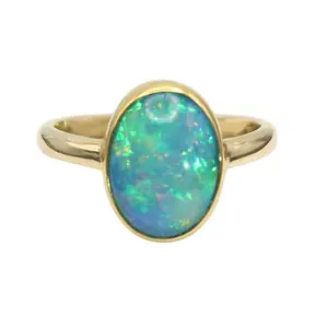 Ethiopian Opal Ring in Solid 14k & 22k Gold | Oval Bezel Set