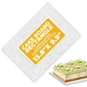 Cake Board Rectangle 13.8" x 9.9"x1/2" Quarter Sheet Cake Drum with Double-Wall Corrugated Design, Grease-Proof Foil, Smooth Wrapped Edges Elegant White Display for Cakes, Pastries & Desserts