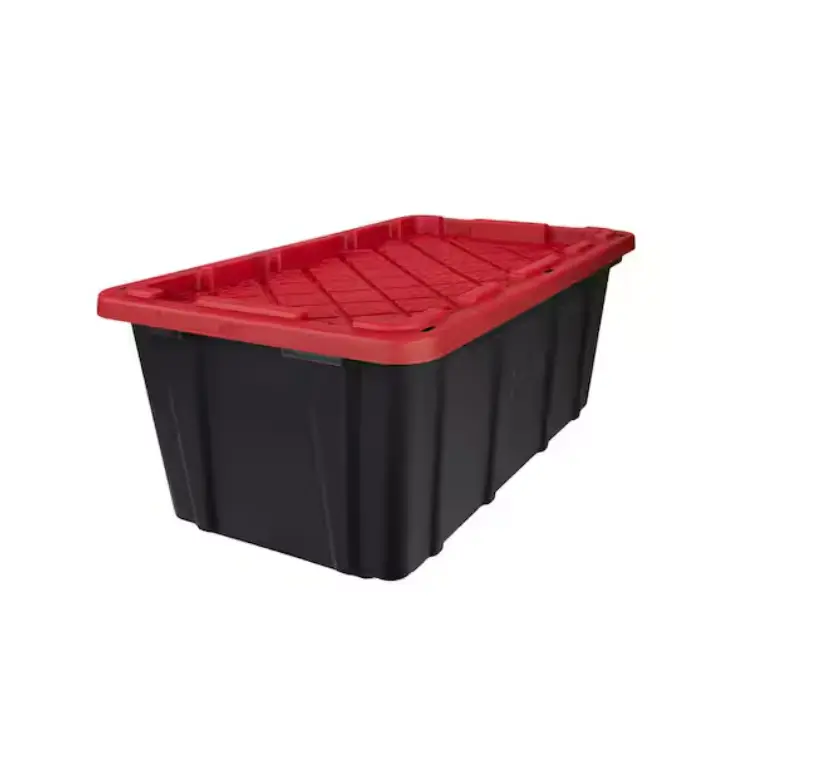 40 Gal. Tough Storage Bin with Lid, Black Body and Red Lid, Home Organizer Storage Tote for Home Supplies