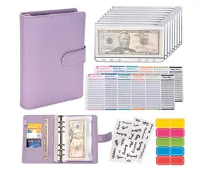 Budget Binder Cash Envelopes for Budgeting Money Organizer for Cash Money Envelopes for Cash Leather A6 Budget Binder with Zipper envelopes (Purple)