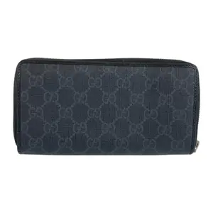 Pre-owned GUCCI Calfskin Small Leather Goods Interlocking GG Supreme Canvas Long Wallet