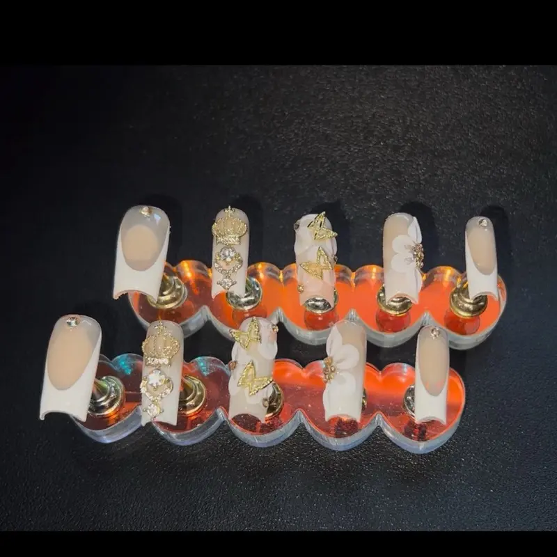 Katelynn Skye Nude Crystal Bloom Rubber Base Gel Press on Nails