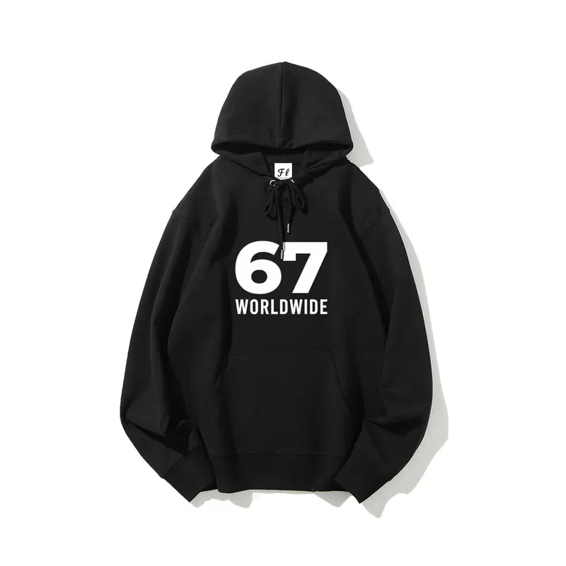 Unisex Minimalist Comfort Hoodie 67 Worldwide Graphic Print Essential Hoodie Oversized Heavyweight Cotton Sweatshirts For Women Men Pullover Sporty Varsity Aesthetic Hip Hop Top Black Printed Unisex Casual Hoodie