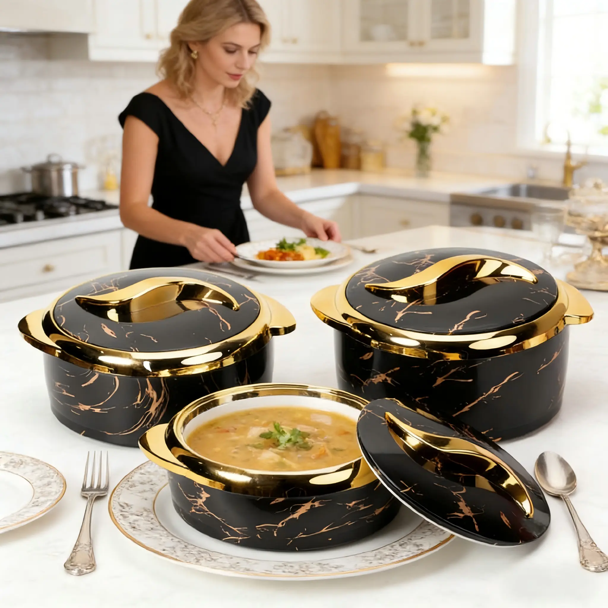 3-Piece Multi-Size Round Stainless Steel Insulated Casserole Dish Bakeware Set with Sealed Lids, for Hot & Cold Food, Ideal for Home Use & Parties, Sturdy Kitchen Essential summerwins,summerwins