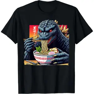 100% Cotton Funny Kaiju Eating Ramen Japanese Monster Lover Birthday T-Shirt