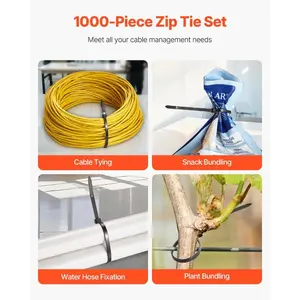 VEVOR 1000 Pack Cable Zip Ties, 12 - inch Heavy Duty Cable Wire Ties with 50LBS High Tensile Strength, Multi - Purpose Self - Locking Nylon Tie Wraps, Heat Cold Resistant for Indoor and Outdoor UseVEVOR Super Brand Day