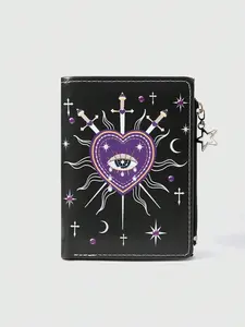 Gothic Women's Wallet Punk Girl Heart Eyes Gem Crystal Tear Drop Star Sun Sword Creative Design Fashionable Wallet Zipper Coin Purse Card Holder